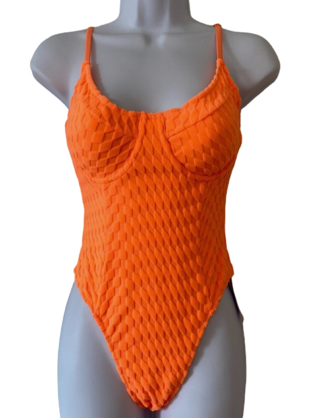 🔶🧡 Good American Textured Jacquard Show Off One-Piece in Orange Cream 🧡🔶